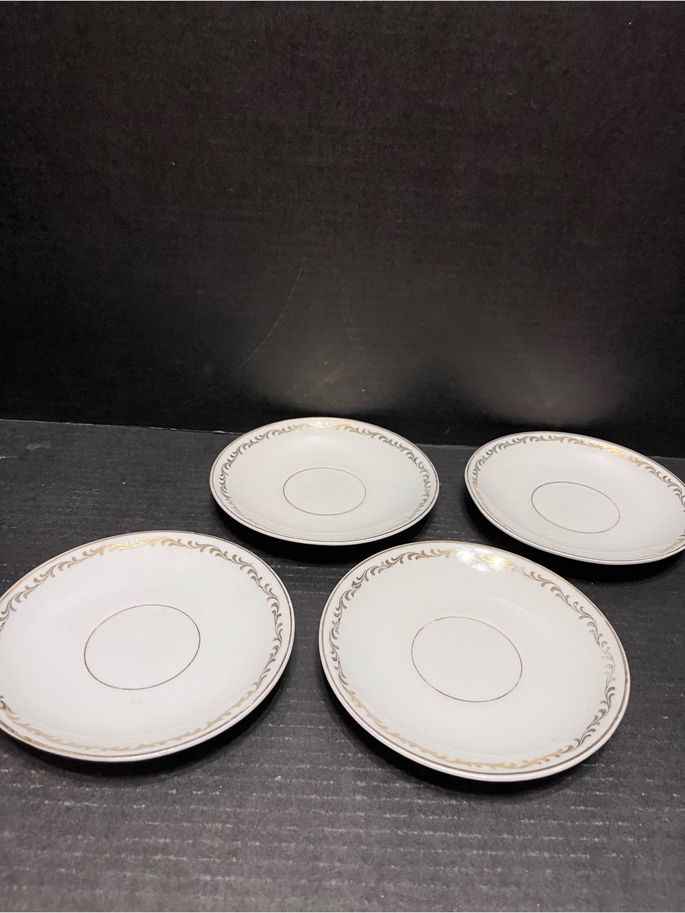Vintage Mitterteich Bavaria Gold scrolls Saucer Set of 4 dishes Retired. Germany